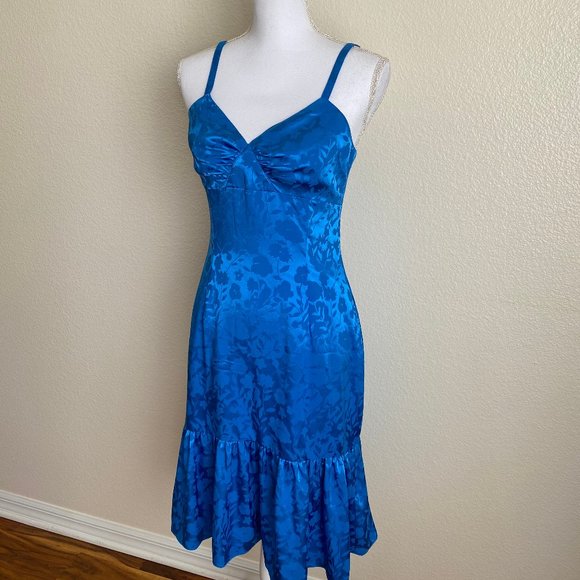 Jill Stuart V-Neck A-Line Spaghetti Floral Satin Dress Strappy Print Ruched - Picture 6 of 14